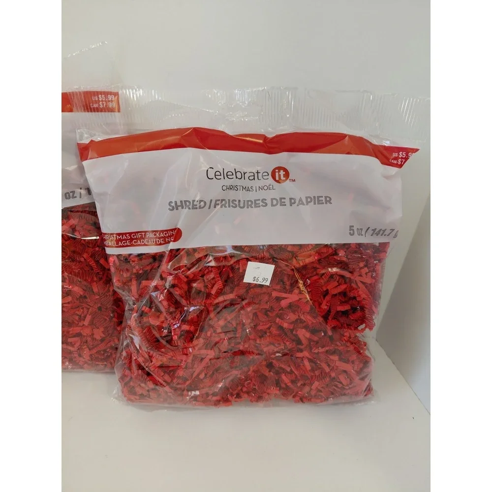 SET of 2 Christmas Gift Packaging Shred Paper RED NEW‎ Celebrate It 10 oz total